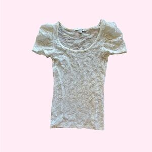 Cream Lace Scoop Neck Short Sleeve Top